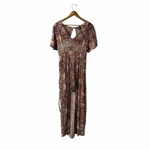 Angie Boho Paisley Romper Dress Skort Size Small Tie Waist Festival Cottagecore